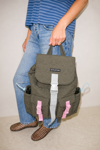 O&F Heart Quilted Backpack
