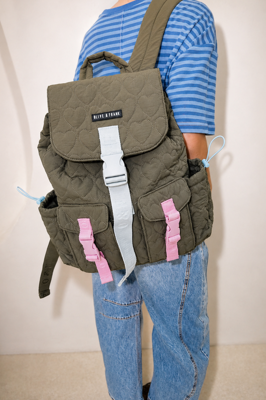 O&F Heart Quilted Backpack