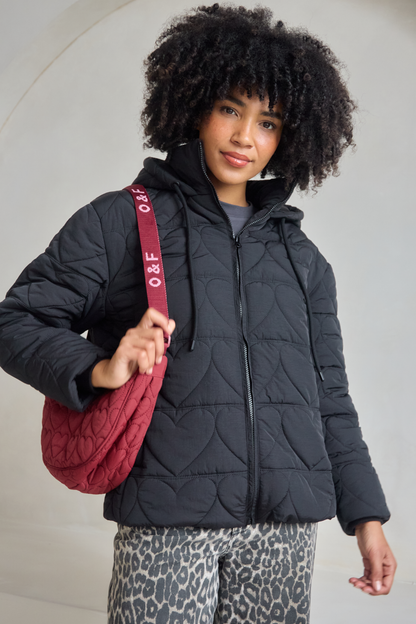 O&F Heart Quilted Coat - Black - Coming Soon