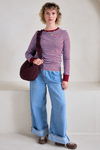 O&F Bow Embroidered Long Sleeve Breton Tee