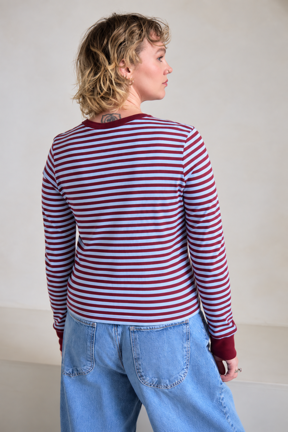O&F Bow Embroidered Long Sleeve Breton Tee