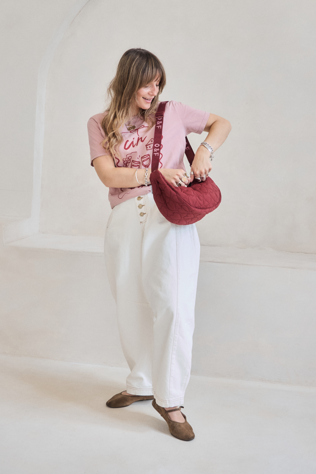 Heart Quilted Cross Body Bag - Burgundy