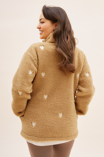 O&F Caramel Heart Embroidered Borg Fleece
