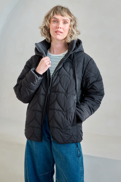 O&F Heart Quilted Coat - Black