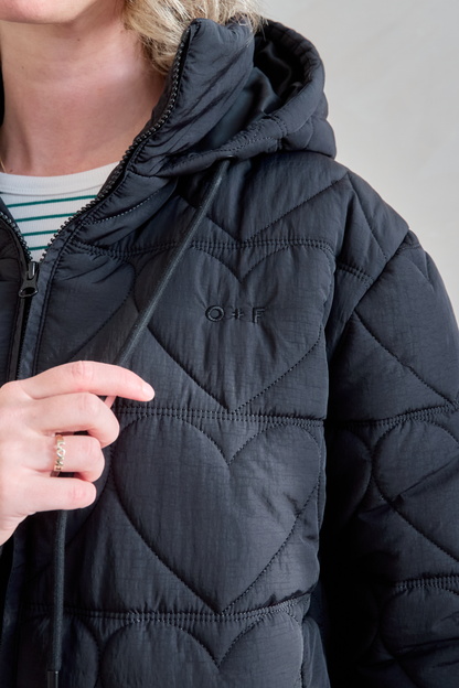 O&F Heart Quilted Coat - Black
