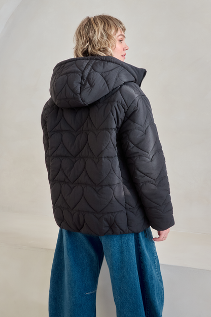 O&F Heart Quilted Coat - Black