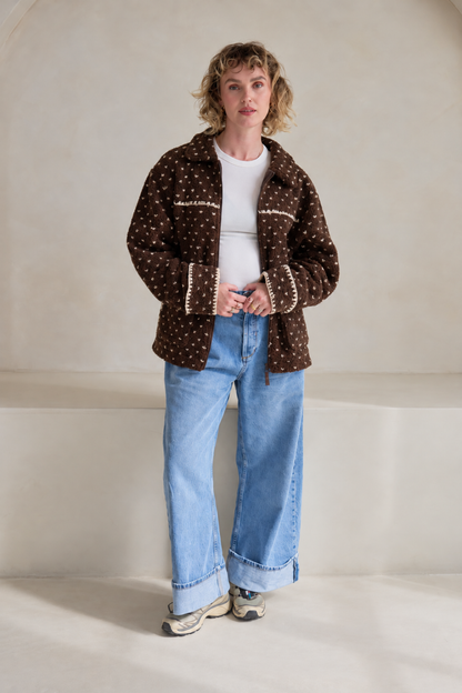 O&F Cleo Polka Dot Blanket Stitch Fleece Jacket