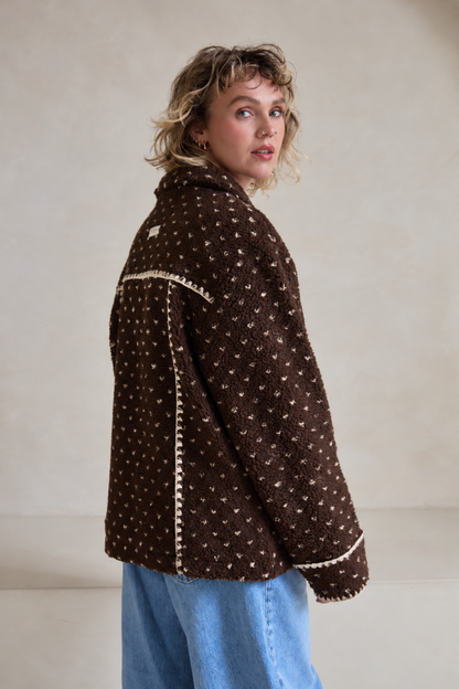 O&F Cleo Polka Dot Blanket Stitch Fleece Jacket