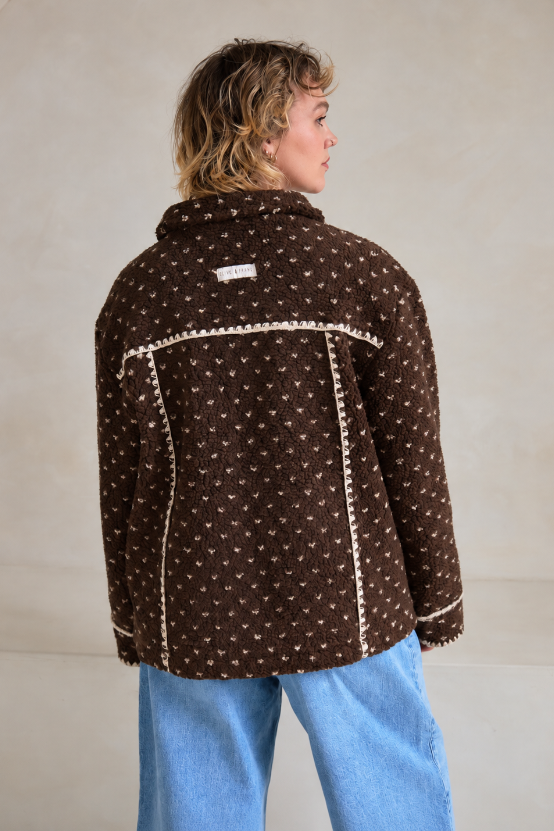 O&F Cleo Polka Dot Blanket Stitch Fleece Jacket