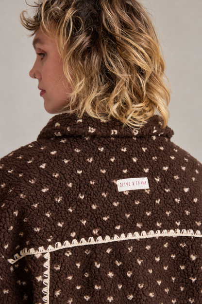 O&F Cleo Polka Dot Blanket Stitch Fleece Jacket