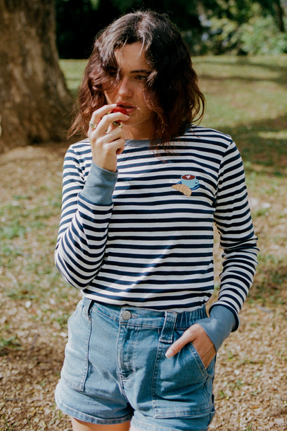 O&F Coffee and Croissant Long Sleeve Breton Tee