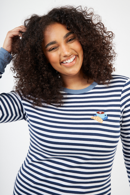 O&F Coffee and Croissant Long Sleeve Breton Tee