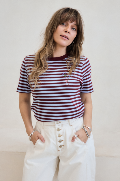 O&F Cool To Be Kind Embroidered Short Sleeve Breton Tee