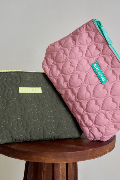 Smiley Quilted Cosmetic Bag