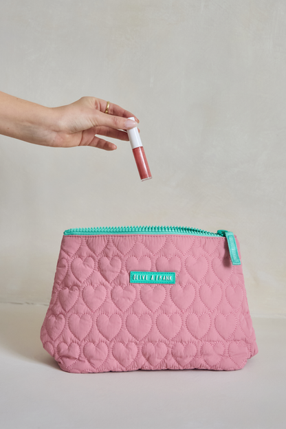 Heart Quilted Cosmetic Bag