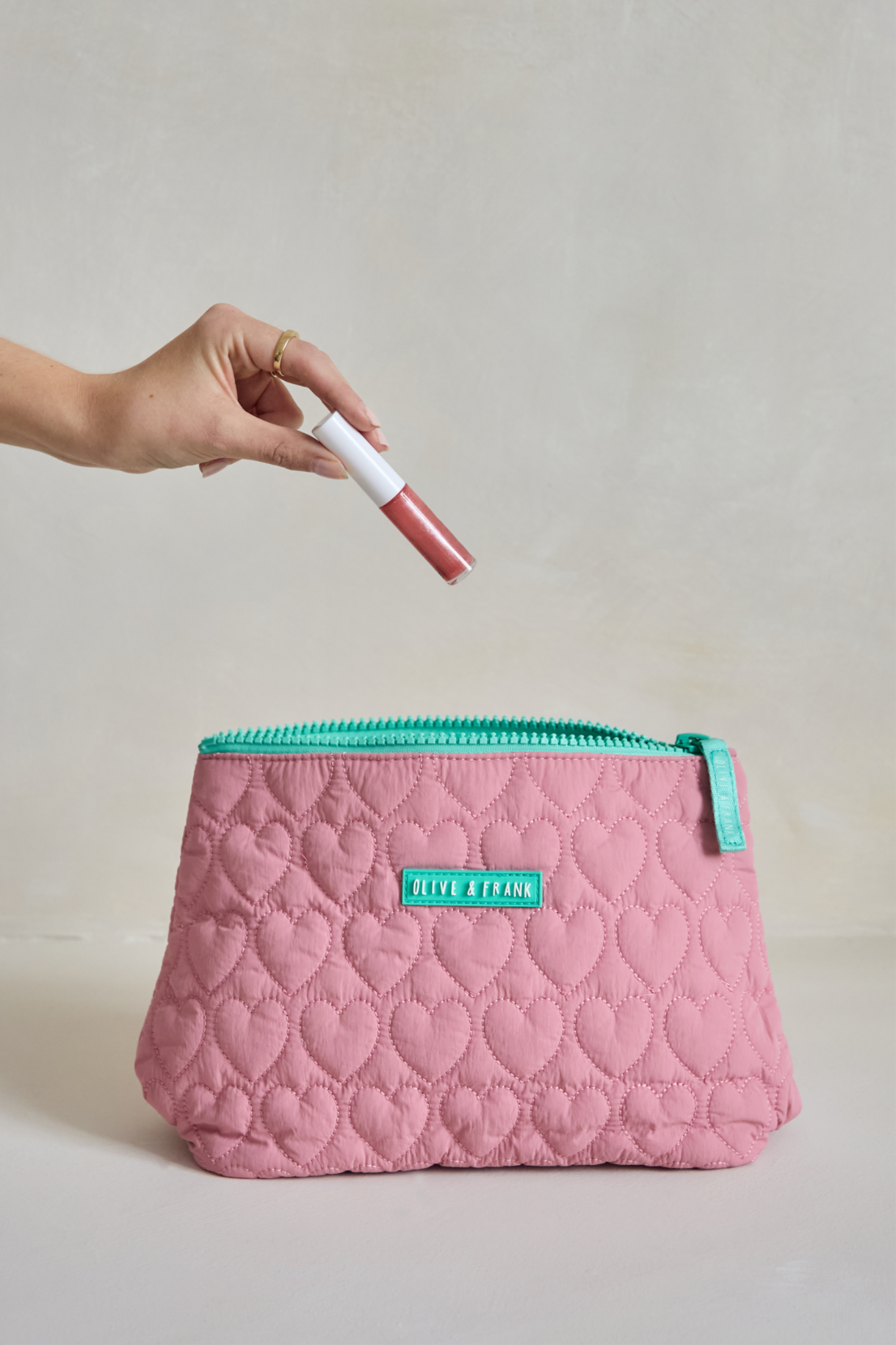 Heart Quilted Cosmetic Bag