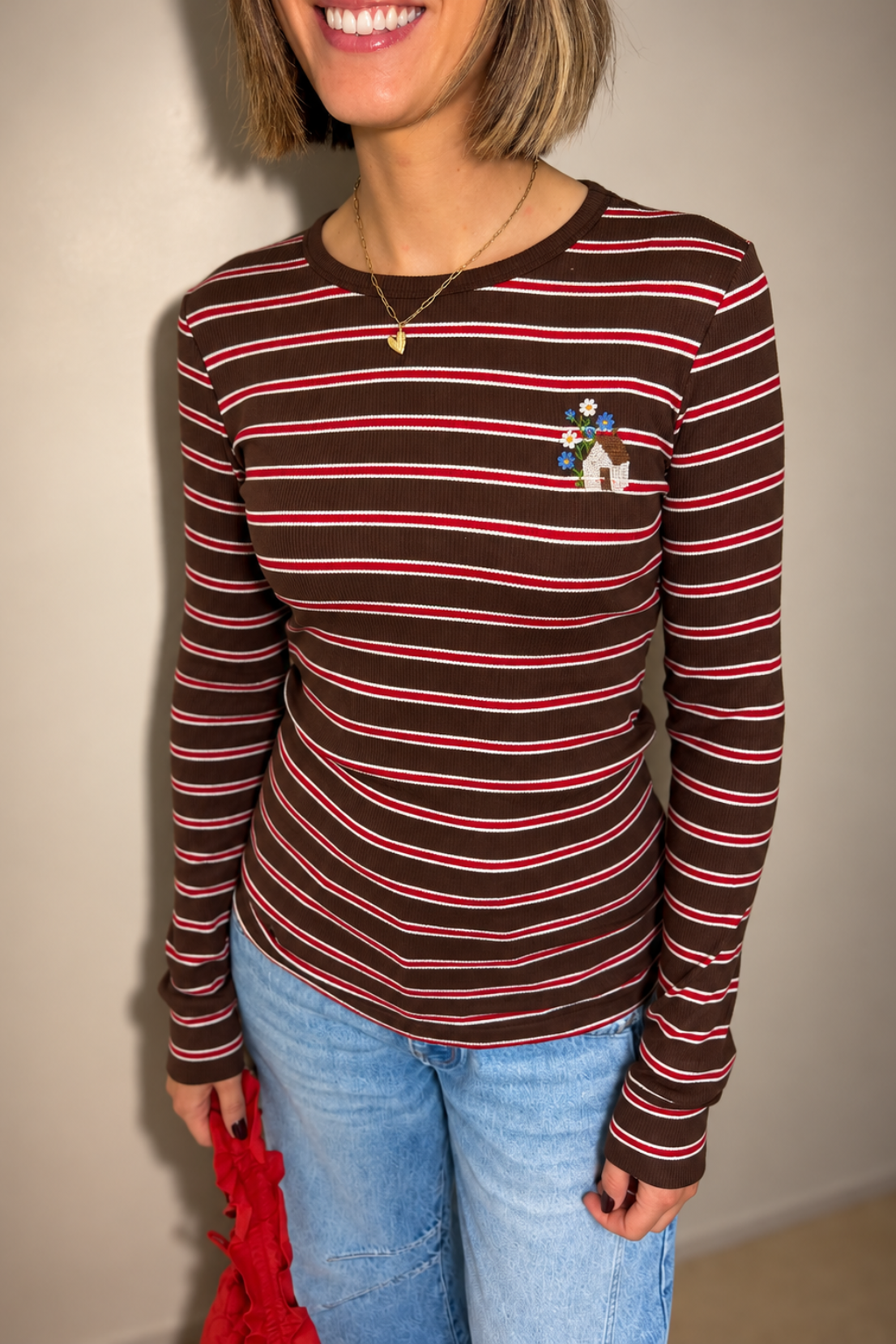 O&F Cottage Cross Stitch Rib Stripe Tee