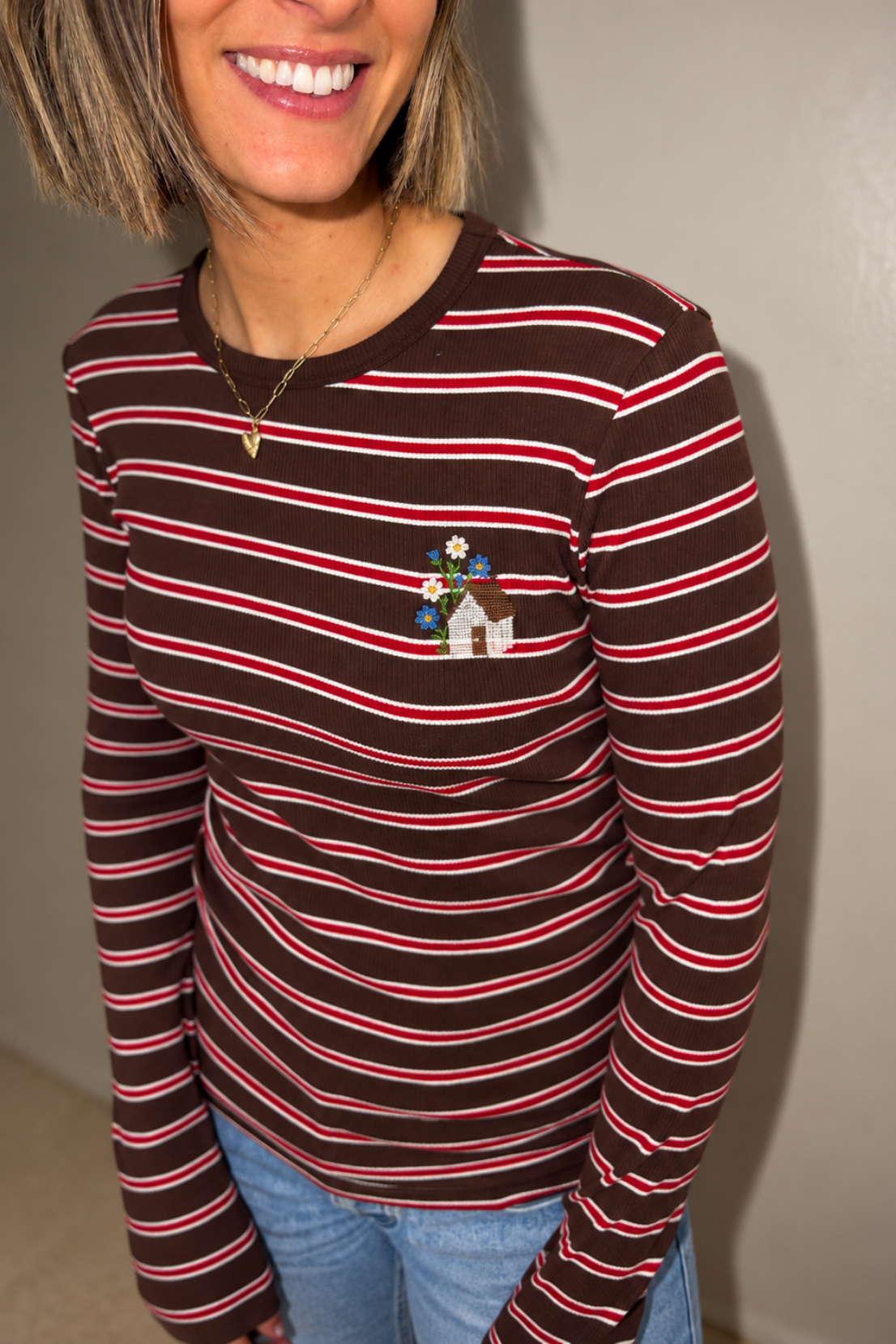 O&F Cottage Cross Stitch Rib Stripe Tee