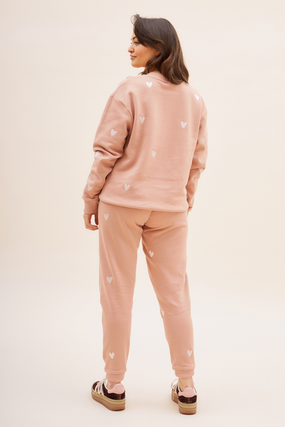 O&F Heart Embroidered Joggers -  Dusty Pink
