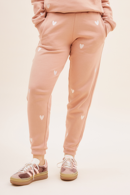 O&F Heart Embroidered Joggers -  Dusty Pink