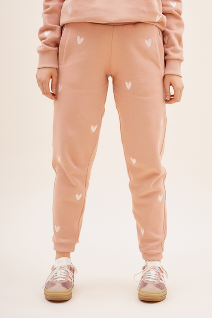 O&F Heart Embroidered Joggers -  Dusty Pink