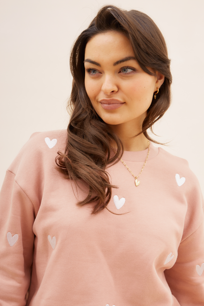 O&F Heart Embroidered Sweatshirt - Dusty Pink