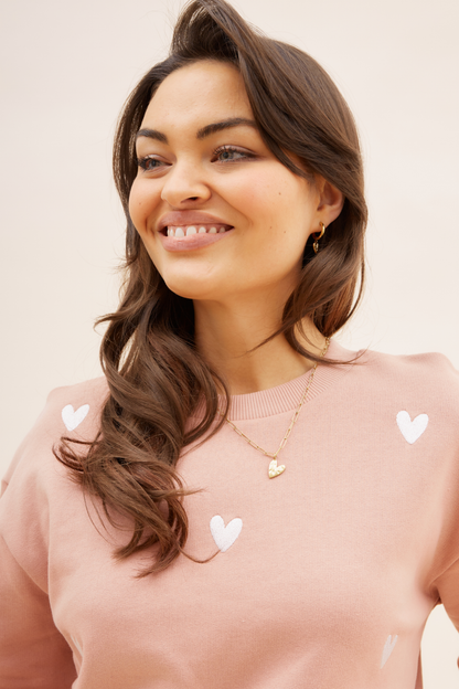 O&F Heart Embroidered Sweatshirt - Dusty Pink