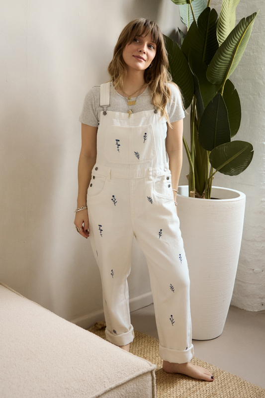 O&F Floral Embroidered Dungarees