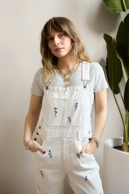 O&F Floral Embroidered Dungarees