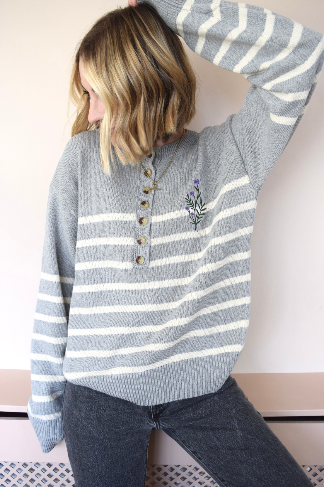 O&F Knitted Henley - Grey