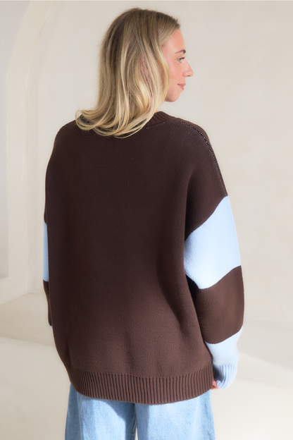 O&F Happy Face Jumper - Chocolate/Blue