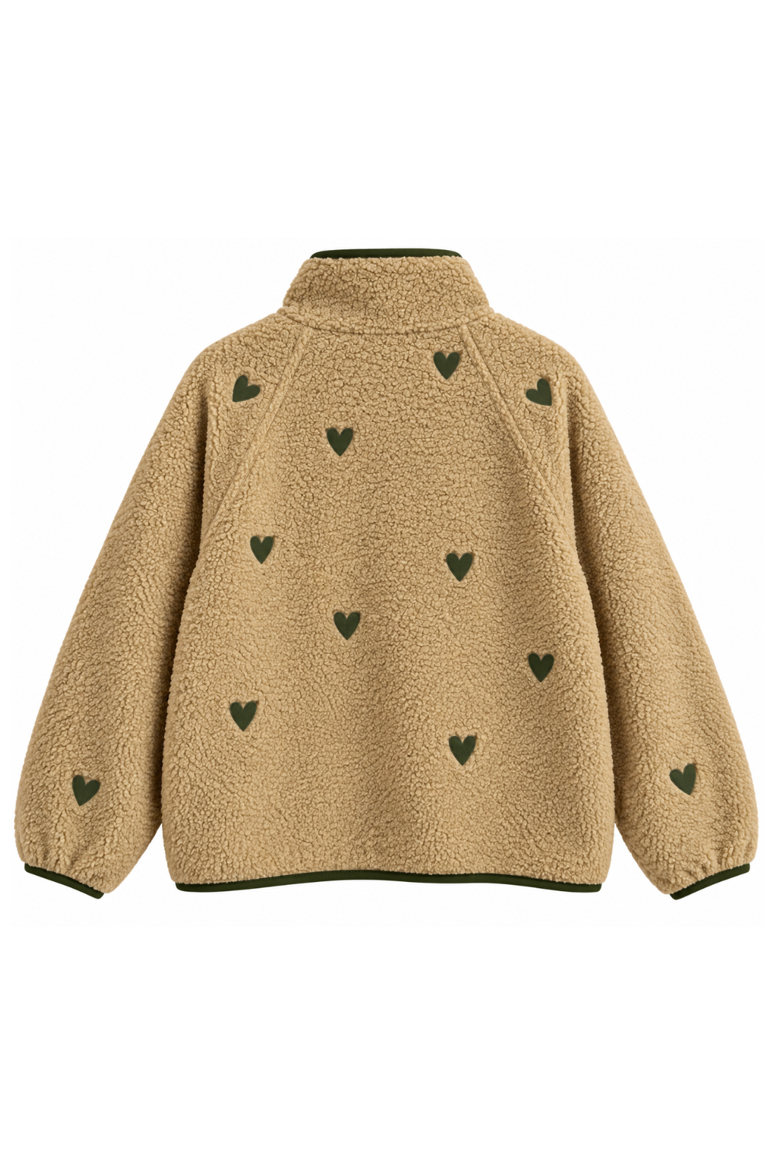 Sample: Heart Embroidered Fleece Jacket - Small - Oat and Green