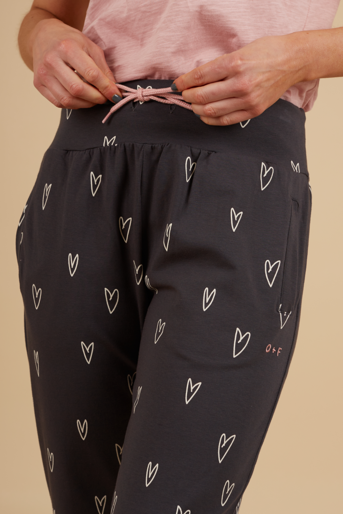 O&F Heart Print Stretch Joggers - Charcoal Grey