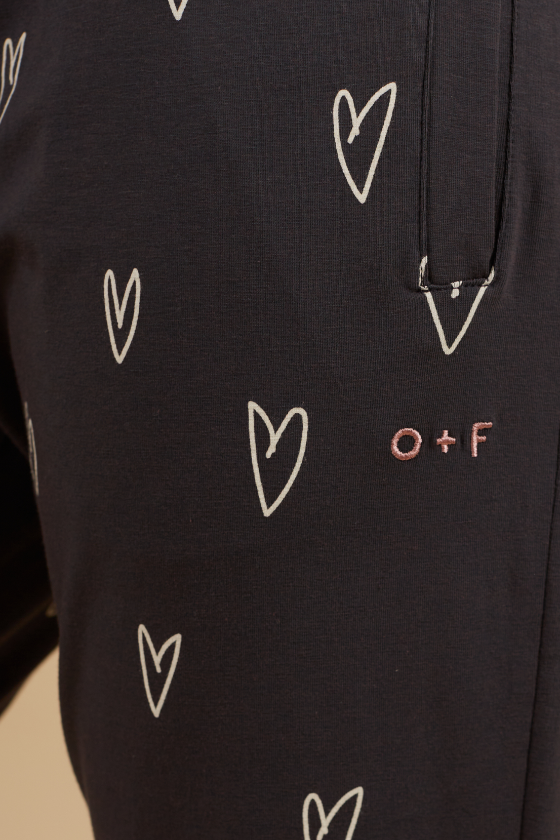 O&F Heart Print Stretch Joggers - Charcoal Grey