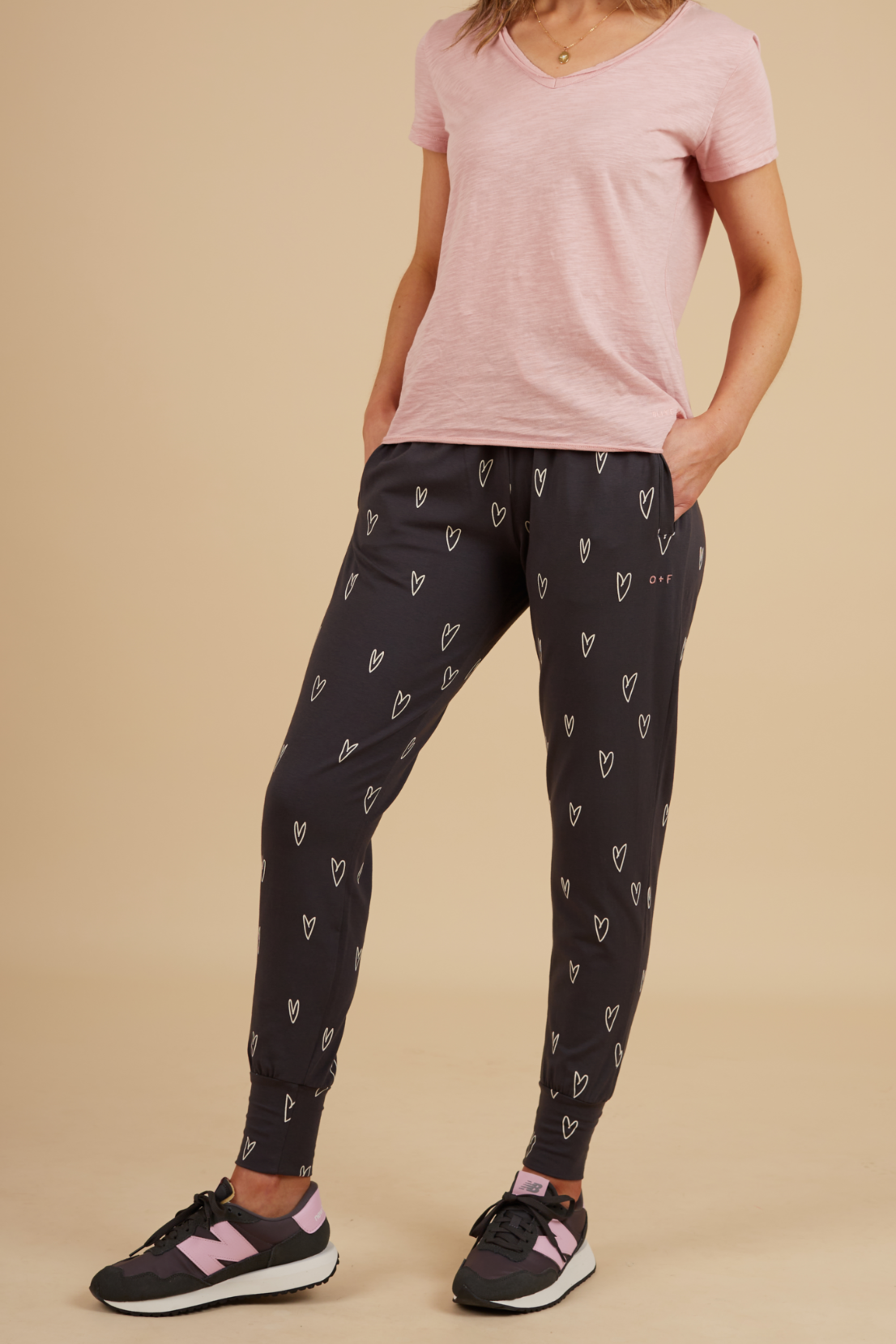 O&F Heart Print Stretch Joggers - Charcoal Grey