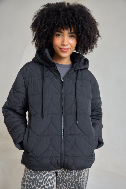 O&F Heart Quilted Coat - Black - Coming Soon