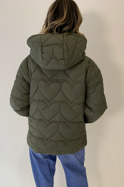 O&F Heart Quilted Coat - Khaki
