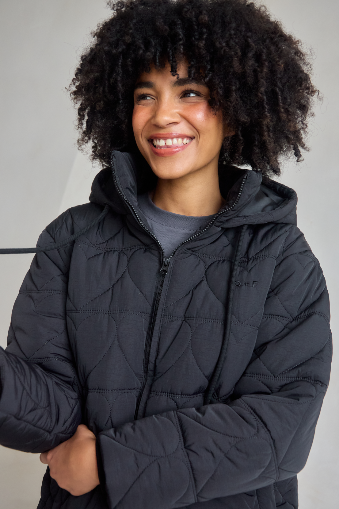 O&F Heart Quilted Coat - Black - Coming Soon