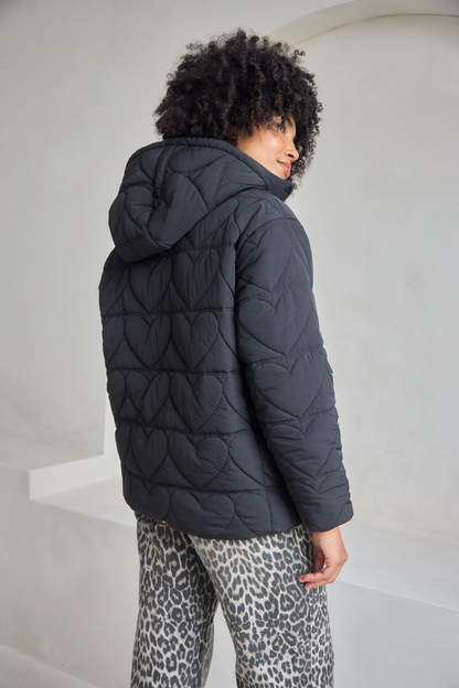 O&F Heart Quilted Coat - Black - Coming Soon