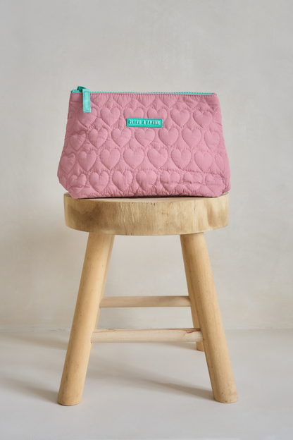 Heart Quilted Cosmetic Bag