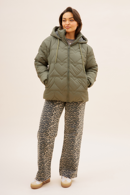 O&F Heart Quilted Coat - Khaki