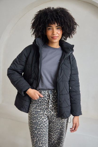 O&F Heart Quilted Coat - Black - Coming Soon