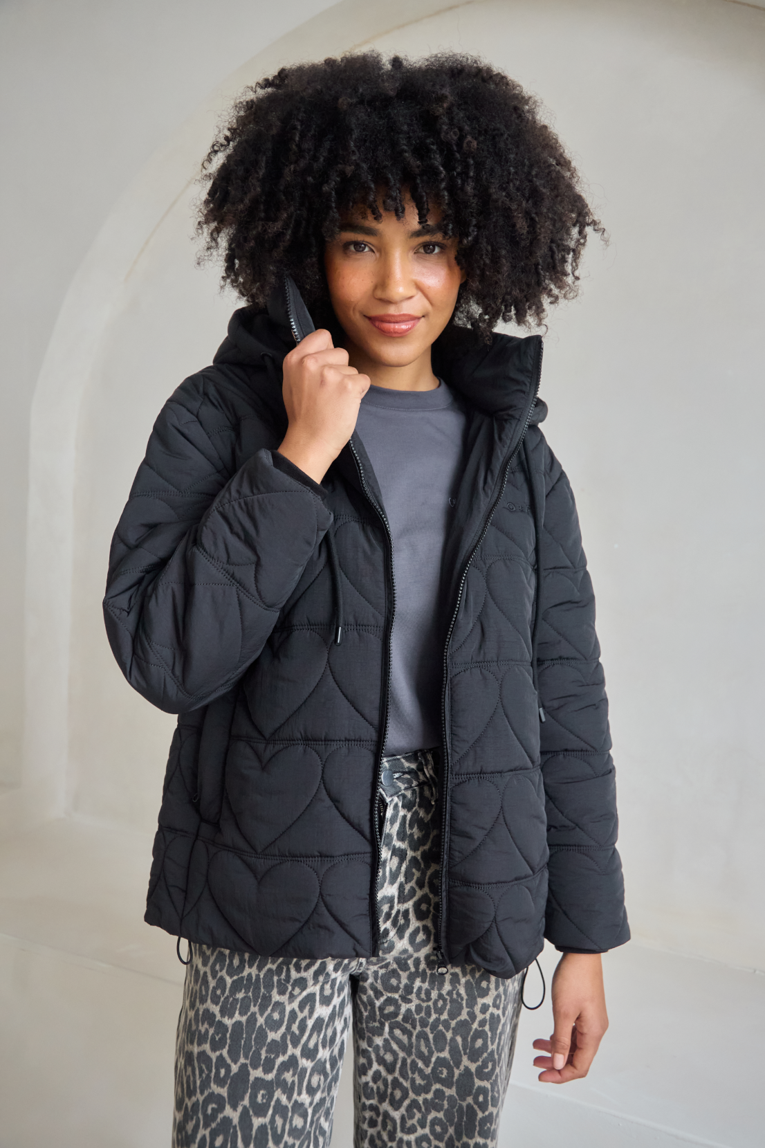 O&F Heart Quilted Coat - Black - Coming Soon