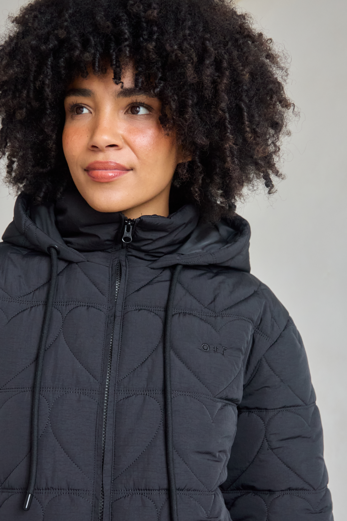 O&F Heart Quilted Coat - Black - Coming Soon
