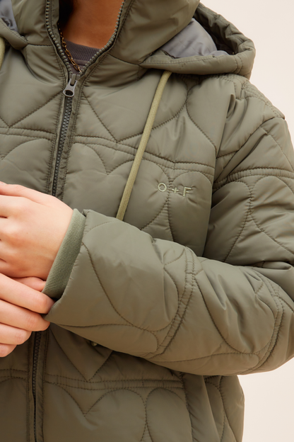 O&F Heart Quilted Coat - Khaki