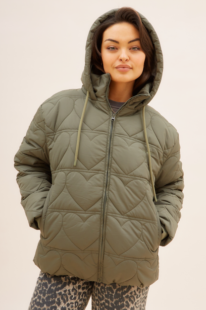 O&F Heart Quilted Coat - Khaki