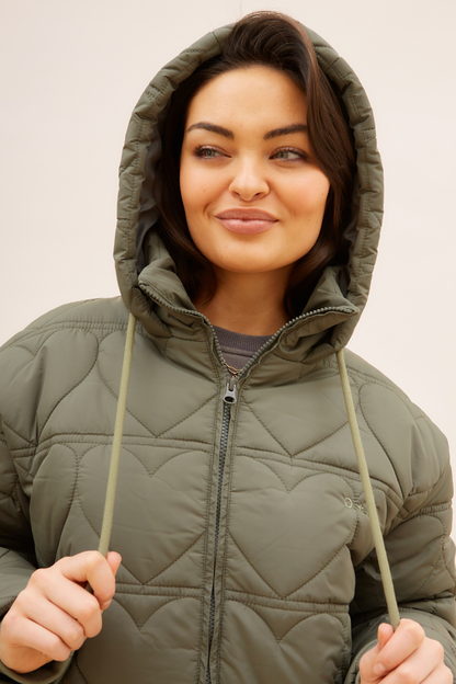 O&F Heart Quilted Coat - Khaki
