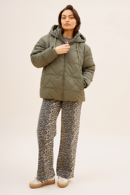 O&F Heart Quilted Coat - Khaki