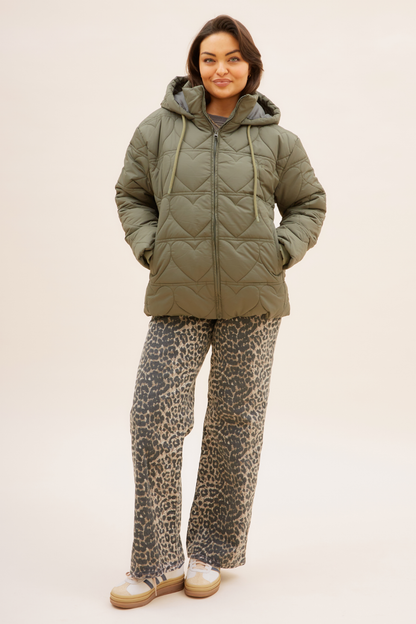 O&F Heart Quilted Coat - Khaki