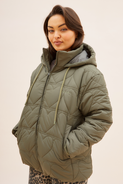 O&F Heart Quilted Coat - Khaki